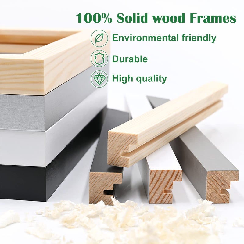 KINLINK 11x14 Picture Frame Black, Solid Wood Frames with Acrylic Plexiglass for Pictures 5x7/8x10 with Mat or 11x14 without Mat, Tabletop and Wall Display, Set of 4 - Image 2